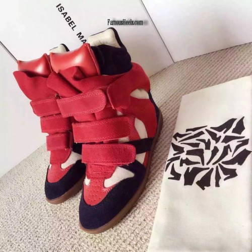 Isabel Marant white and red suede sneakers